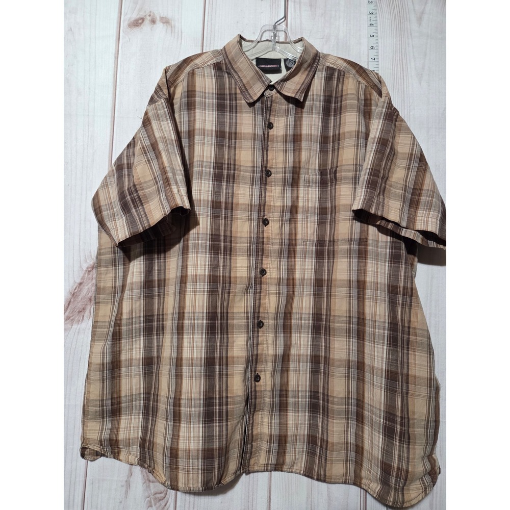 Dickies Men's 2xl Plaid Short Sleeve‎ Button Up Shirt Brown Casual Chores